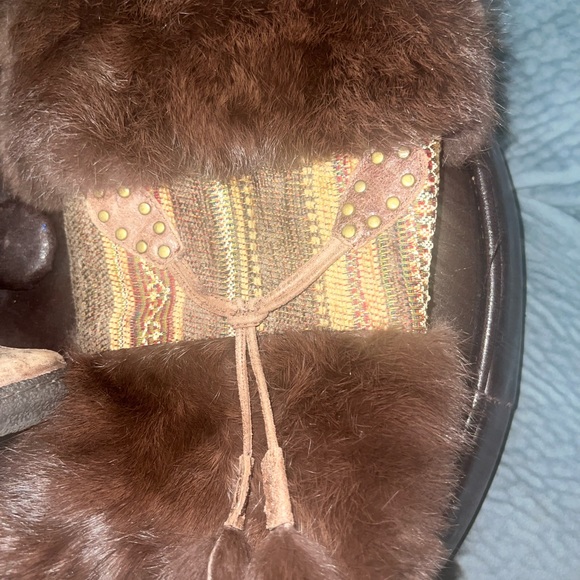 Nine West Rabbit fur leather snow boots size 5.5M - Picture 3 of 12